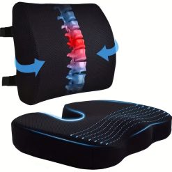 Memory Foam Seat Cushion and Lumbar Support Pillow Set